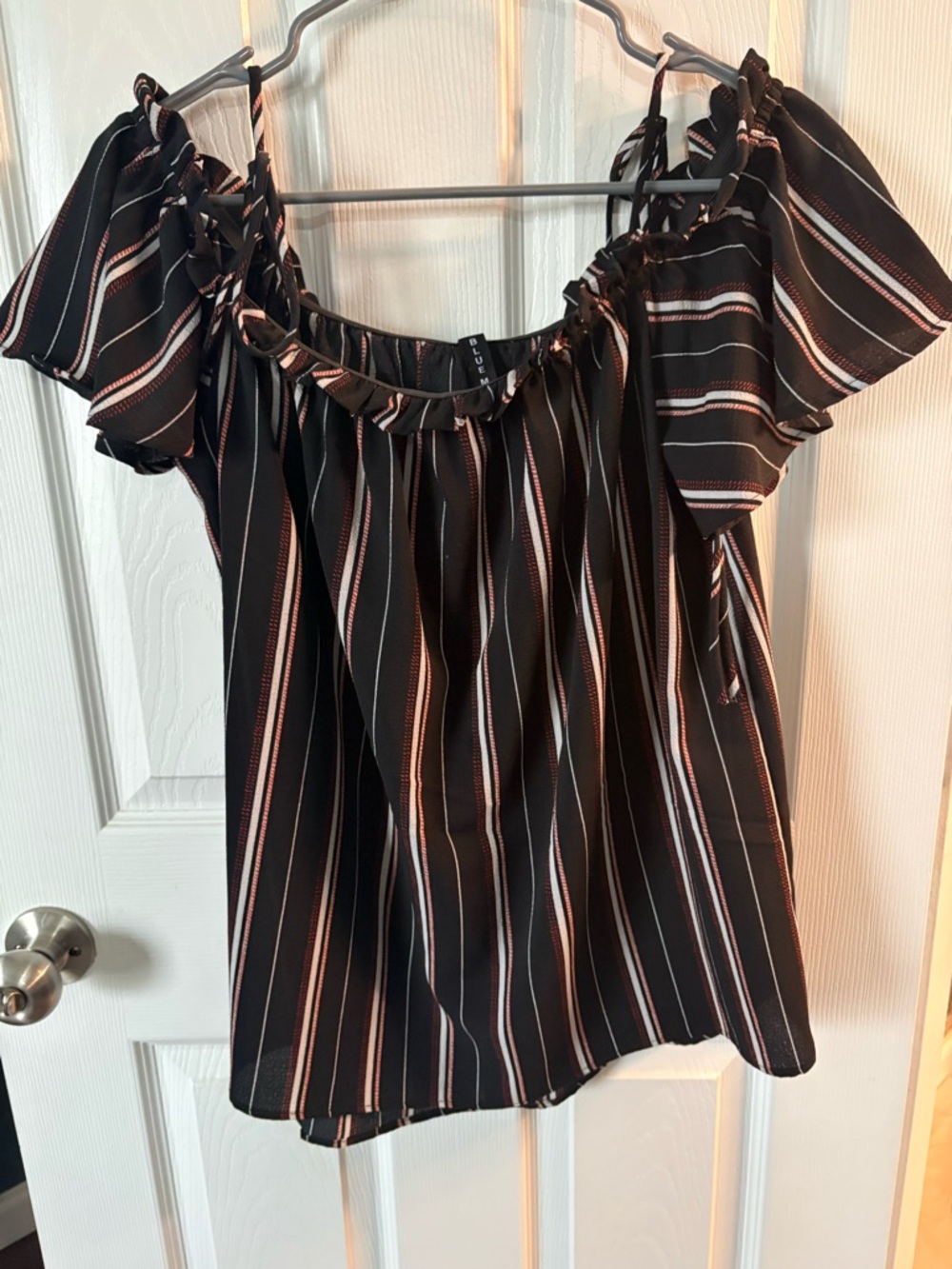 Striped Off-Shoulder Women's Blouse in Black